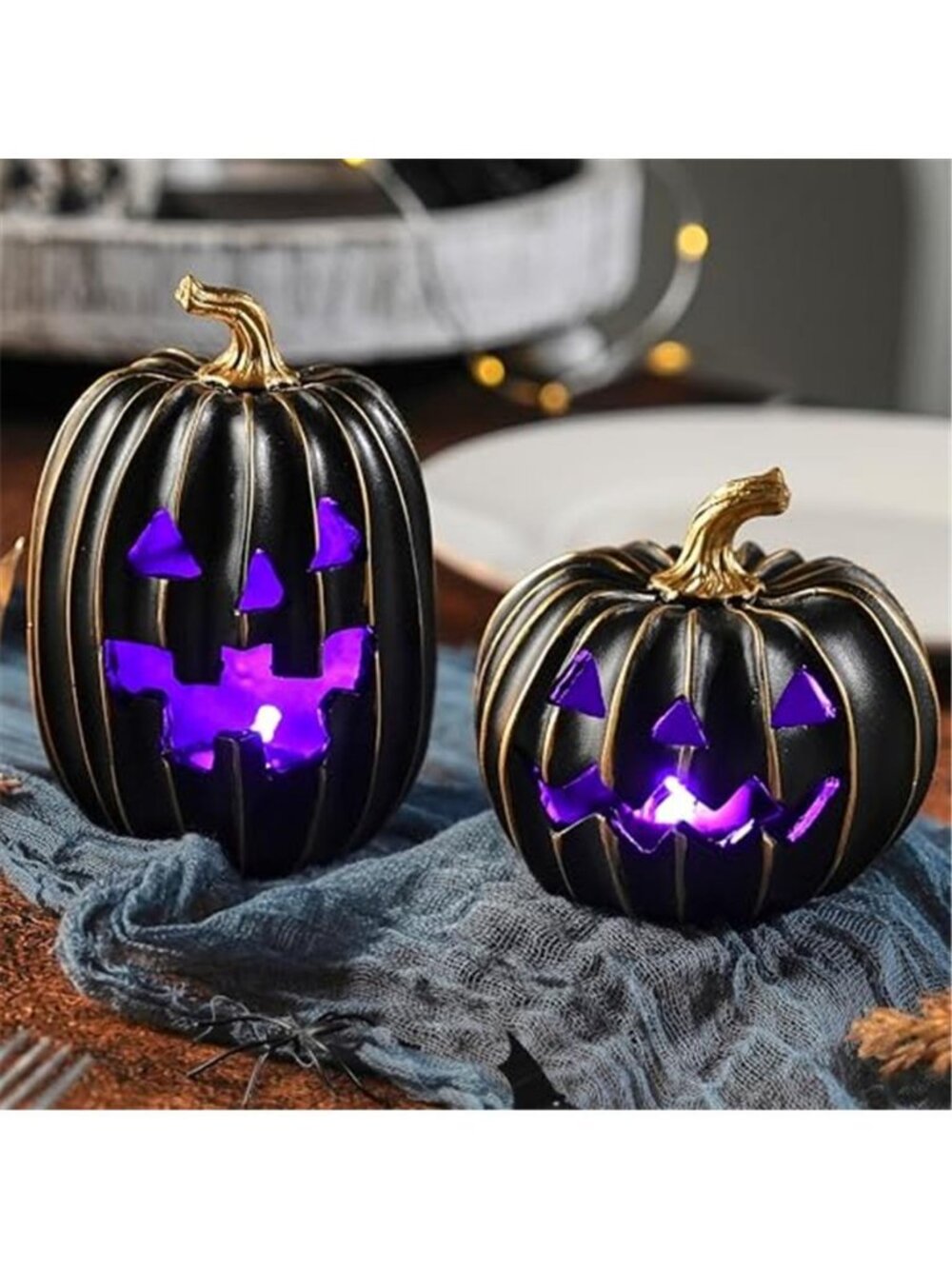 Light Up Black Jack O Lantern Pumpkins for Indoor Halloween Decor